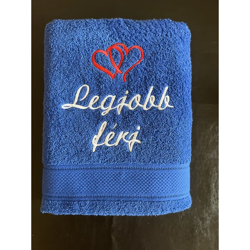 Törölköző - Legjobb férj kék dupla szíve
