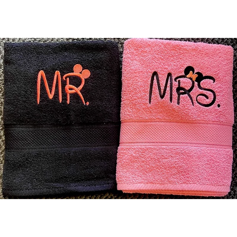 Mr. és Mrs. páros törölköző - Fekete