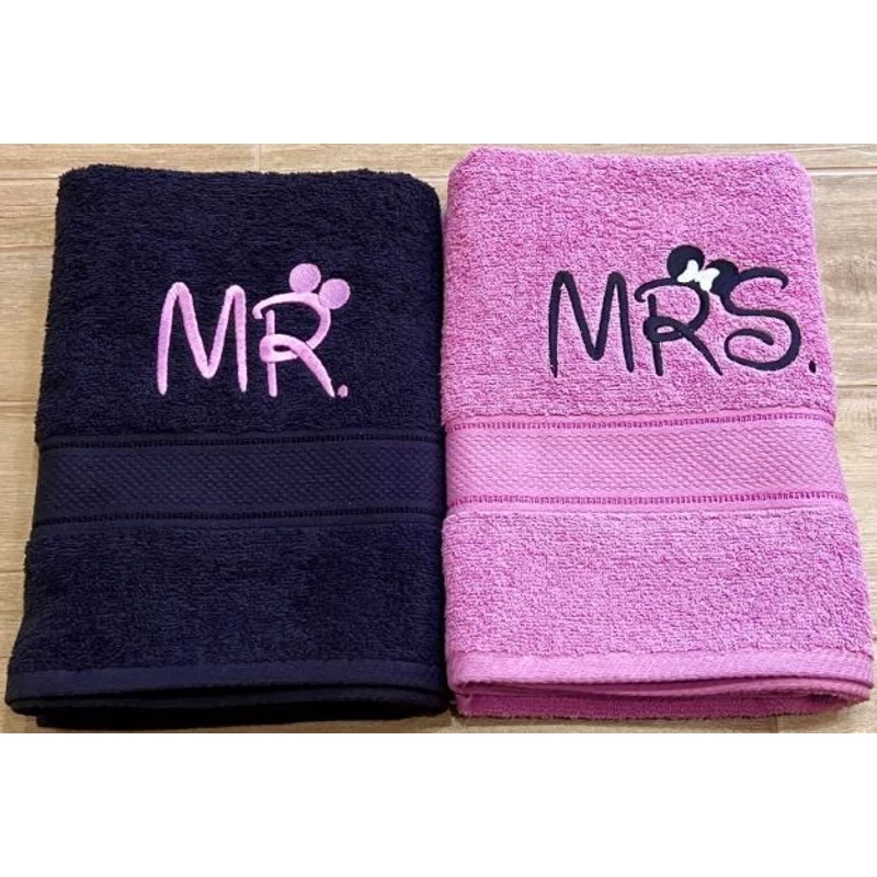 Mr és Mrs hímzett páros törölköző - Fekete