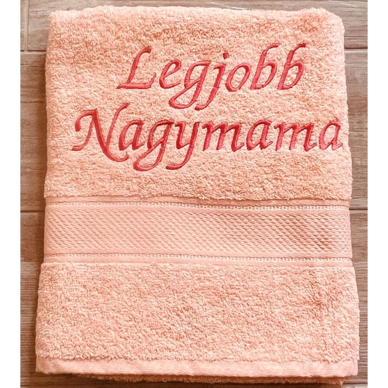 Hímzett törölköző - Legjobb Nagymama barackszínű