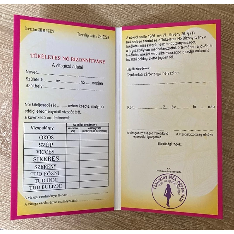 Bizonyítvány - Tökéletes Nő
