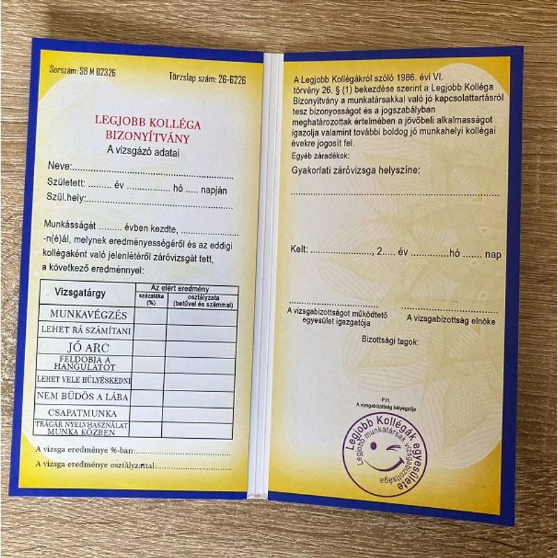 Bizonyítvány - Legjobb kollég