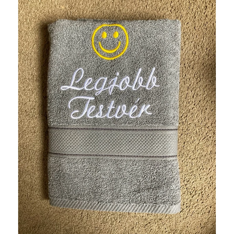 Törölköző-Legjobb testvér szürke színű smiley mintával