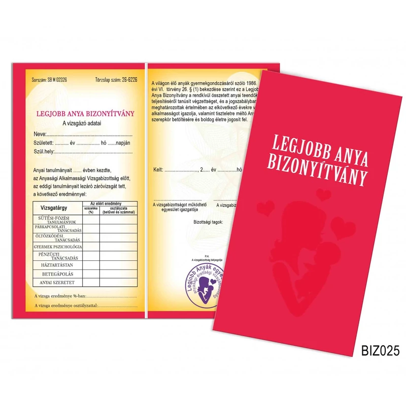 Bizonyítvány - Legjobb Anya