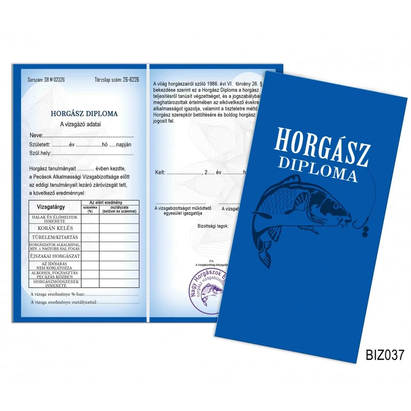 Bizonyítvány - horgász diploma