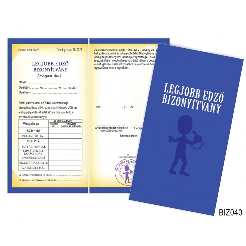 Bizonyítvány - Legjobb edző