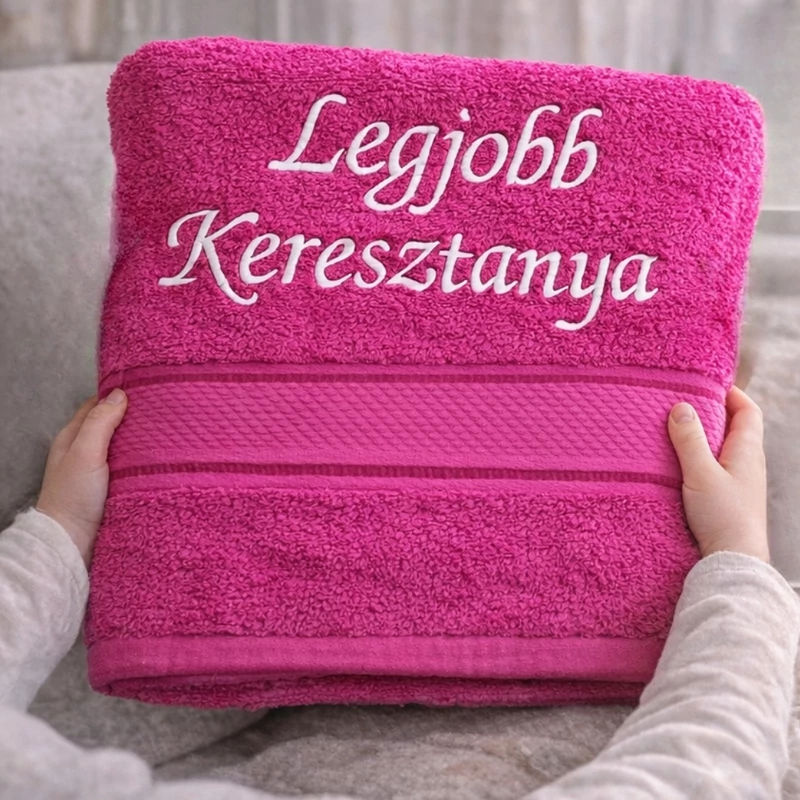 Hímzett törölköző - Legjobb Keresztanya pink