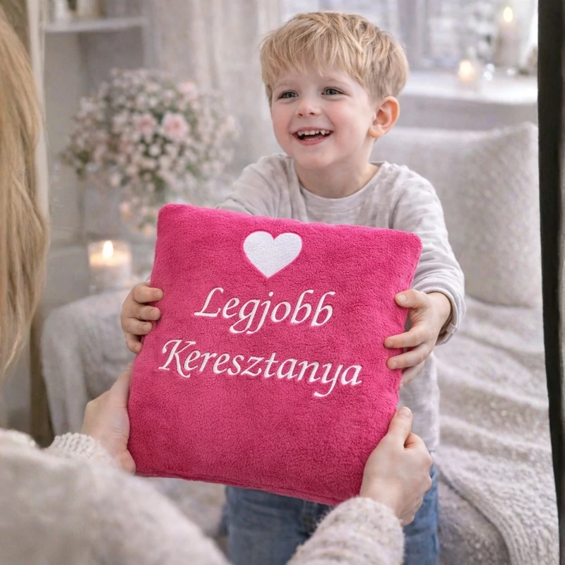 Hímzett párna - Ajándék ötlet keresztanyának,Hímzett párna - Legjobb keresztanya,Legjobb keresztanya - Ajándék ötlet keresztanyának