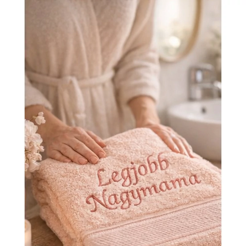 Hímzett törölköző - Legjobb Nagymama barackszínű,Hímzett törölköző - Legjobb Nagymama barackszínű,Hímzett törölköző - Legjobb Nagymama barackszínű